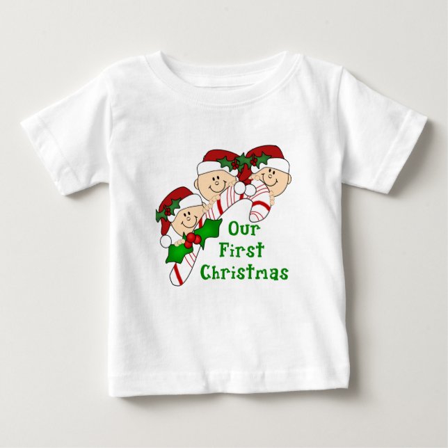 T-shirt Pour Bébé Premier sucre de canne de Noël de triplets (Devant)
