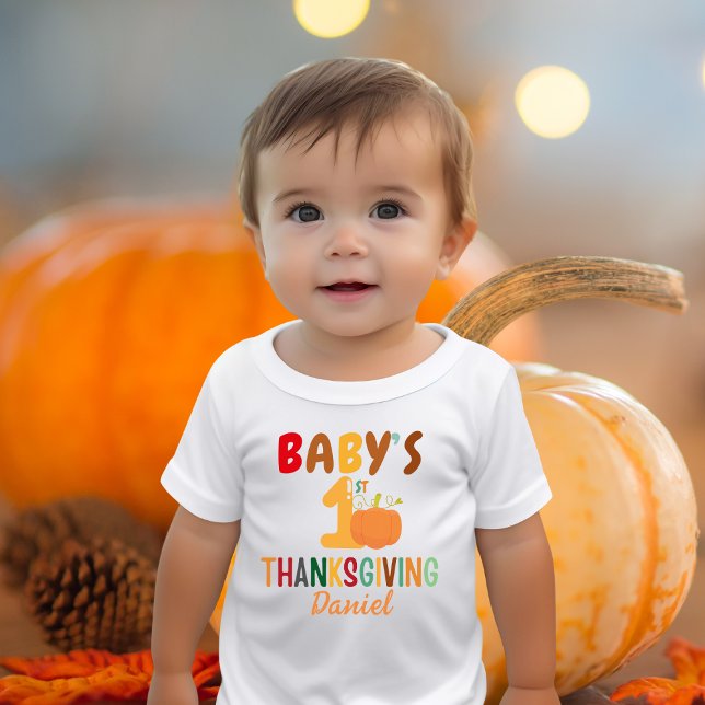 T-shirt Pour Bébé Premier Thanksgiving Citrouille Nom Drôle Enfants (Créateur téléchargé)