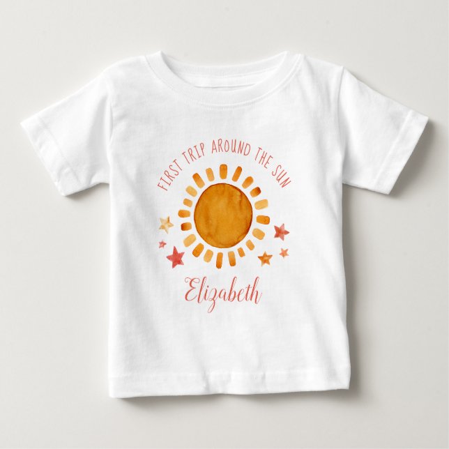 T-shirt Pour Bébé Premier Voyage Autour Du Soleil - Soleil 1Er Anniv (Devant)