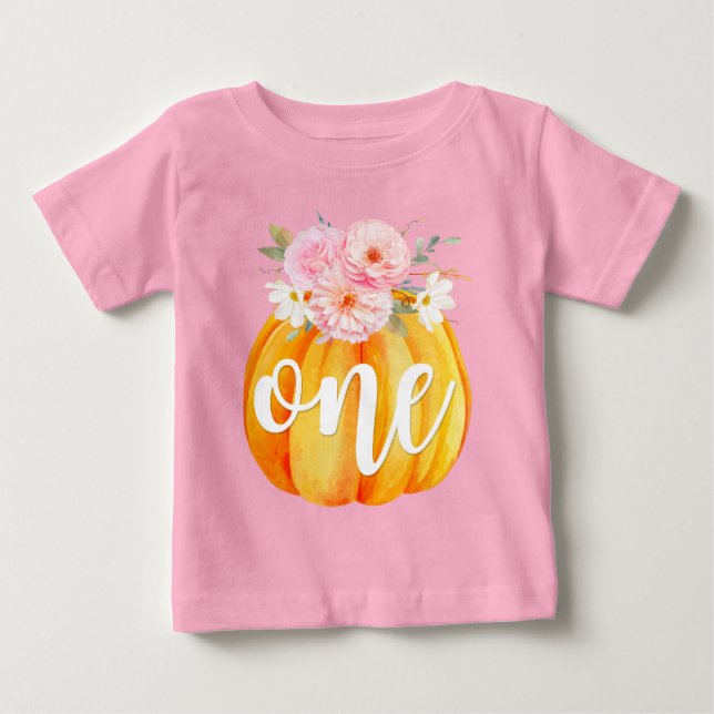 T-shirt Pour Bébé Première année de naissance de bébé fille citrouil (Devant)