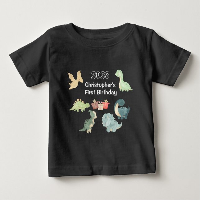T-shirt Pour Bébé Première eau-forte de bébé d'anniversaire Dinosaur (Devant)