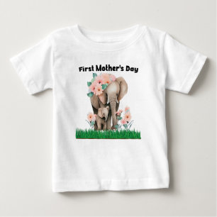 T-shirt Pour Bébé Première fête des mères éléphant mignon