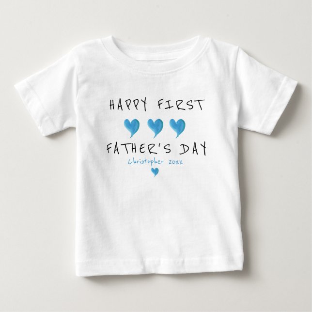 T-shirt Pour Bébé Première Fête des pères Blue Heart Custom (Devant)