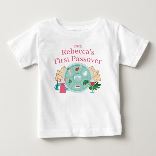 T-shirt Pour Bébé Première Pâque Personnalisée Nom de la fille Année (Devant)