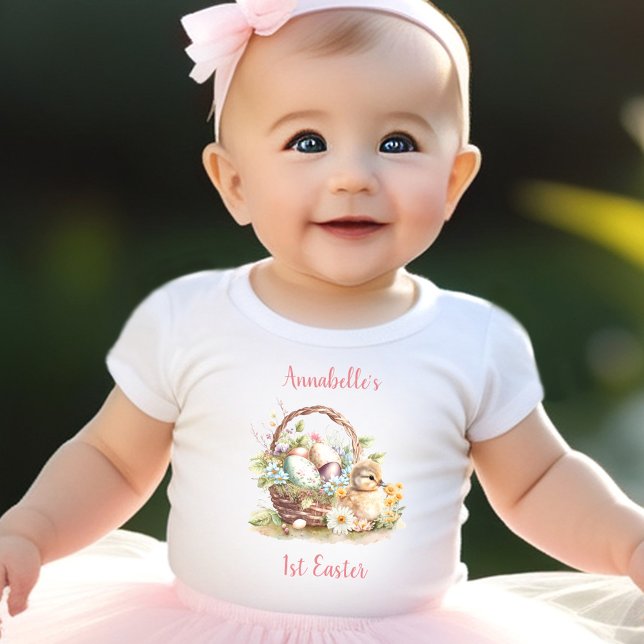 T-shirt Pour Bébé Première Pâques Personnalisée Baby girl Baby T-shi (First Easter Personalized Baby girl Baby T-Shirt)