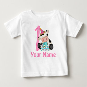 T-shirt Pour Bébé Première vache à rose de fille d'anniversaire
