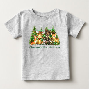 T-shirt Pour Bébé Premières lumières des forêts boisées de Noël