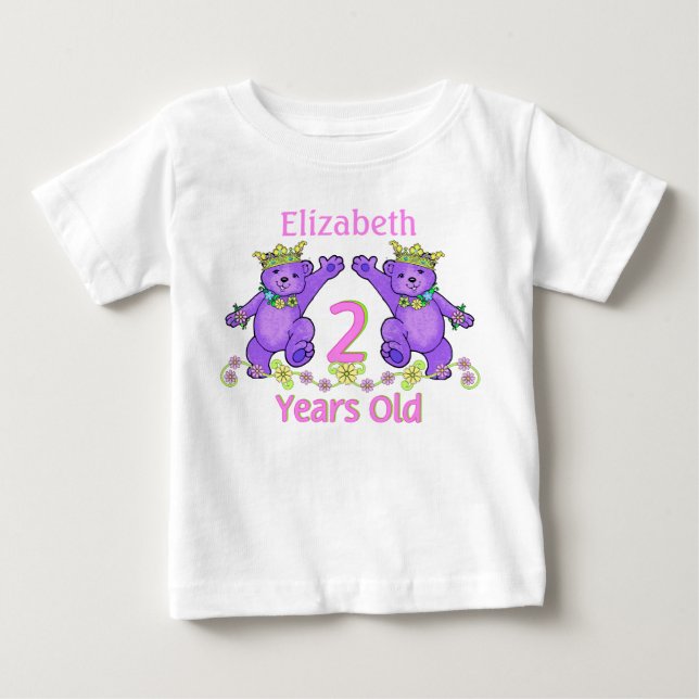T-shirt Pour Bébé Princess Bears 2e anniversaire Nom personnalisé (Devant)
