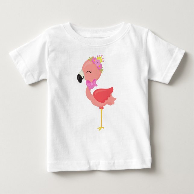 T-shirt Pour Bébé Princesse Flamant rose, Fleurs, Mignonne Flamant r (Devant)