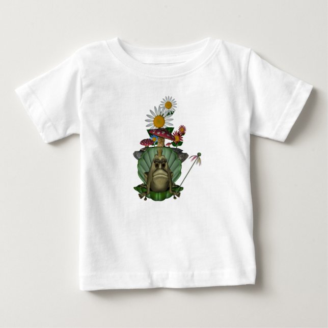 T-shirt Pour Bébé Princesse Grenouille Champignons Fleurs  (Devant)