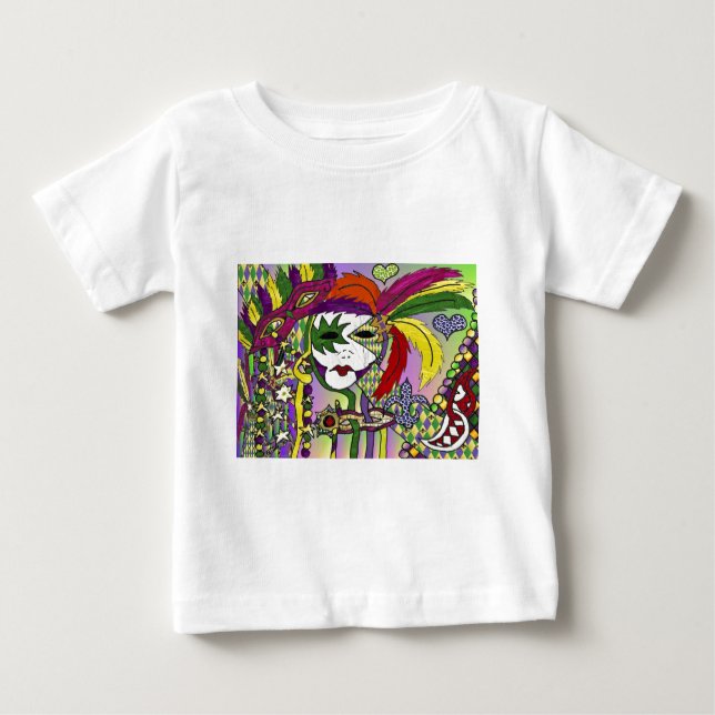 T-shirt Pour Bébé Psychédélique Mardi Gras Plumes Masques Cadeaux Vê (Devant)