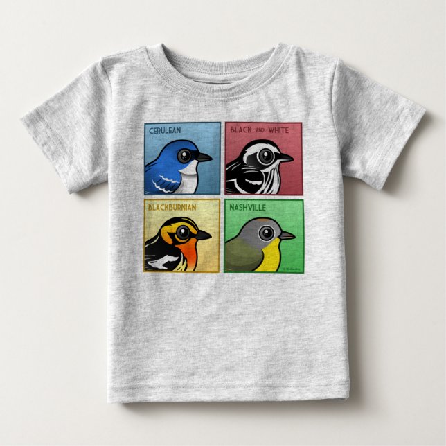 T-shirt Pour Bébé Quatre fauvettes de couleur (Devant)
