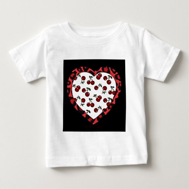 T-shirt Pour Bébé RAB Rockabilly Cherries Coeur Empreinte de léopard (Devant)