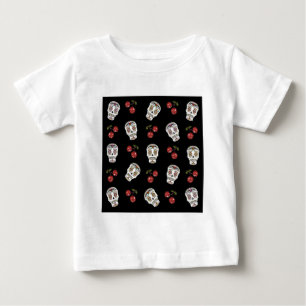 T-shirt Pour Bébé RAB Rockabilly Sugar Skulls Cherries On Black