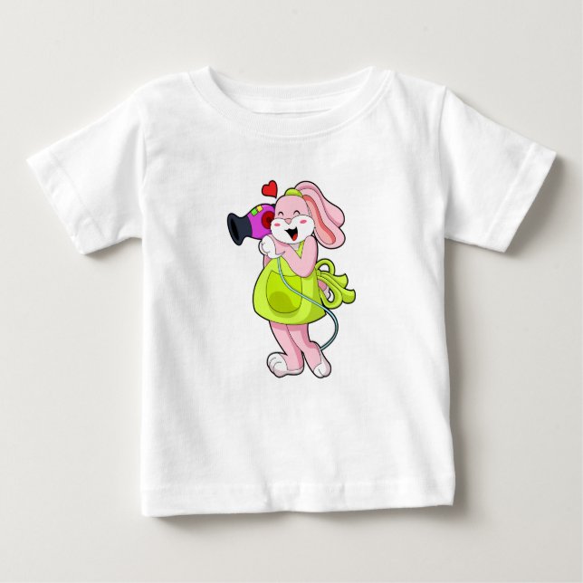 T-shirt Pour Bébé Rabbit comme coiffeur avec sèche-cheveux (Devant)