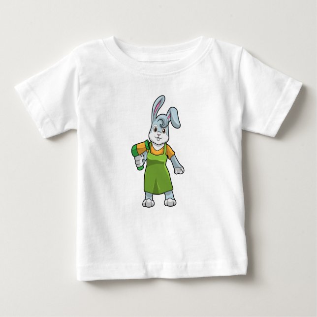 T-shirt Pour Bébé Rabbit comme coiffeur avec sèche-cheveux (Devant)