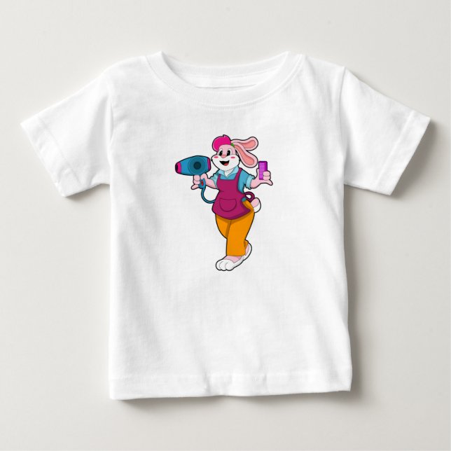 T-shirt Pour Bébé Rabbit en coiffeur avec sèche-cheveux &amp; peigne (Devant)