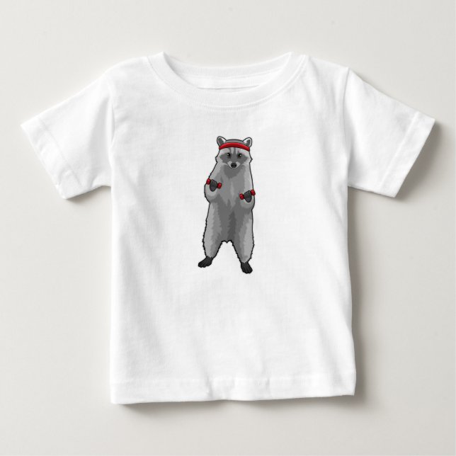T-shirt Pour Bébé Racoon à Fitness avec Dumbbells (Devant)
