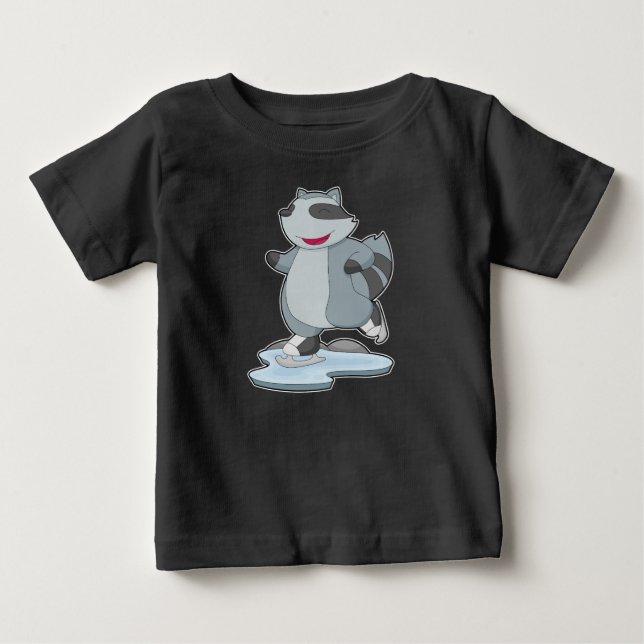 T-shirt Pour Bébé Racoon Patinage sur glace Patinage sur glace Patin (Devant)
