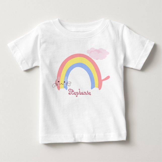 T-shirt Pour Bébé Rainbow Cat esthétique avant et arrière impression (Devant)