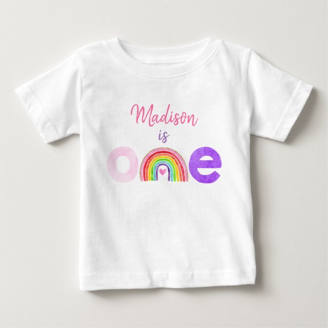 T-shirt Pour Bébé Rainbow Cloud Hearts Rose Gold Premier anniversair (Devant)