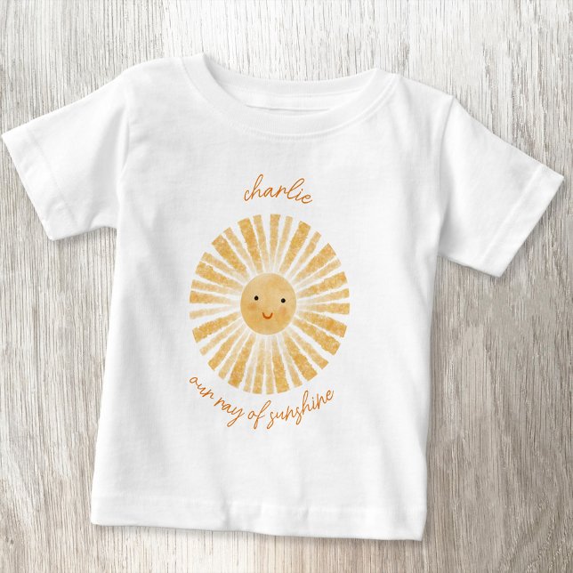T-shirt Pour Bébé Rayon de soleil aquarelle personnalisé (Our ray of sunshine personalized name baby t-shirt)
