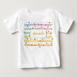 T-shirt Pour Bébé Rayures et étoiles féminines personnalisées