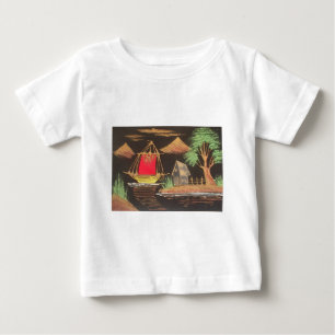 T-shirt Pour Bébé Red Sailboat Paysage peinture à l'huile Imprimer