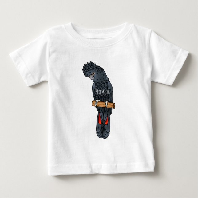 T-shirt Pour Bébé Red-tailed black cockatoo bird cartoon  (Devant)