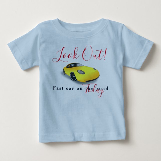 T-shirt Pour Bébé Regardez La Voiture Jaune Rapide (Devant)