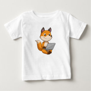 T-shirt Pour Bébé Renard avec ordinateur portable