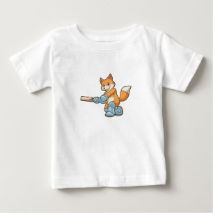 T-shirt Pour Bébé Renard comme batteur avec chauve-souris de cricket