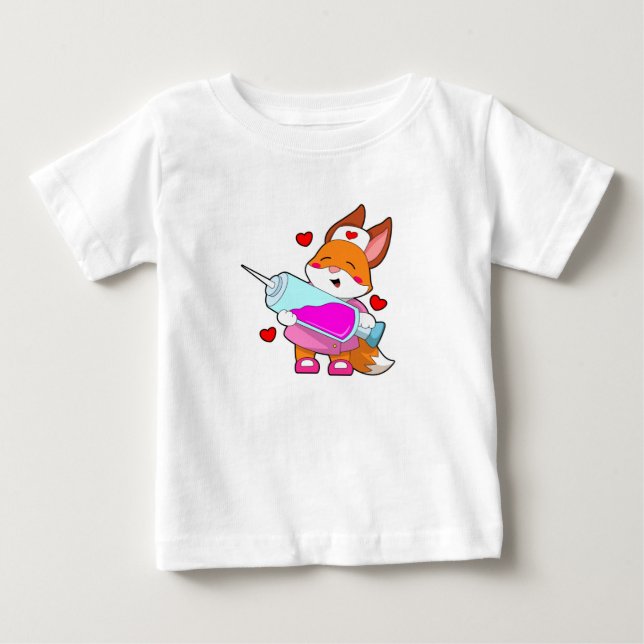 T-shirt Pour Bébé Renard comme infirmière avec seringue (Devant)