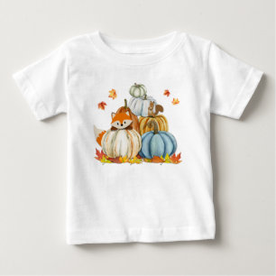 T-shirt Pour Bébé Renard mignon et écureuil et Thanksgiving Citrouil