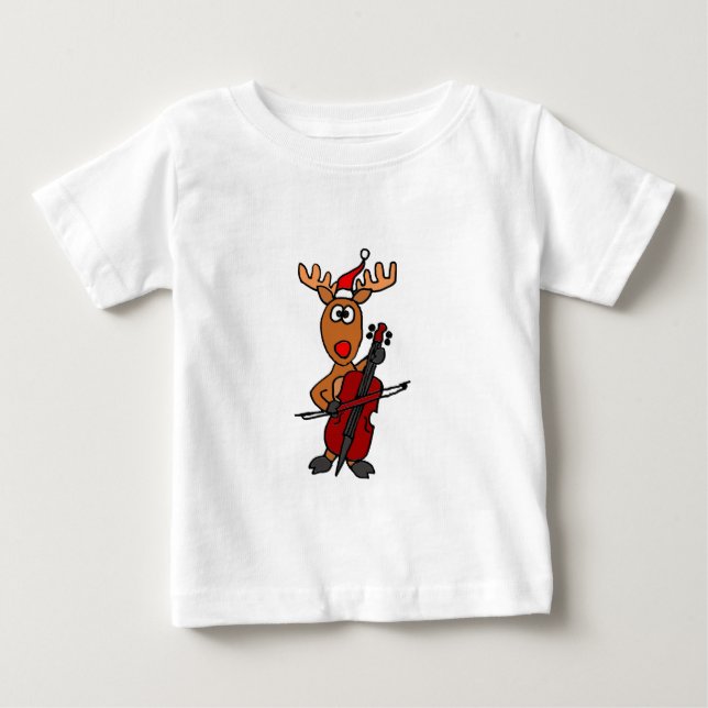 T-shirt Pour Bébé Renne drôle jouant Noël de violoncelle (Devant)