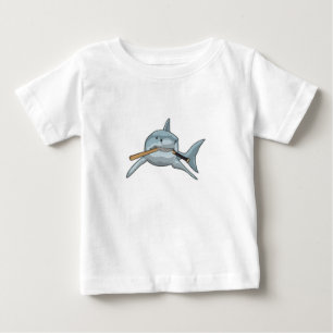 T-shirt Pour Bébé Requin au baseball avec batte de baseball