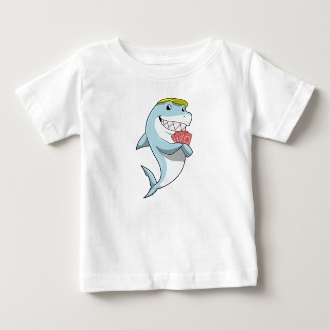 T-shirt Pour Bébé Requin au Poker avec cartes de Poker (Devant)