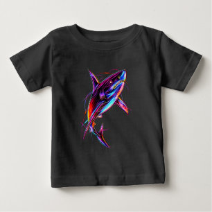 T-shirt Pour Bébé Requin Néon Vibrant Océan Digital Moderne