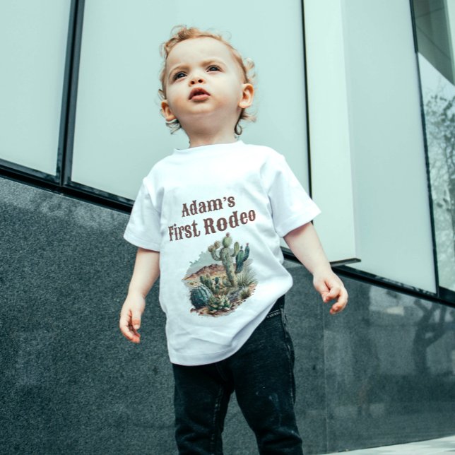 T-shirt Pour Bébé Retro 1er Premier Rodéo Cactus Occidental Annivers (Créateur téléchargé)