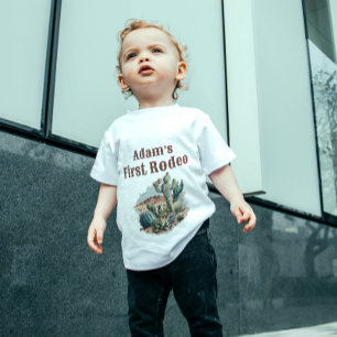 T-shirt Pour Bébé Retro 1er Rodéo Cactus Occidentaux Anniversaire