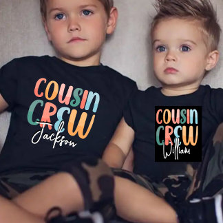 T-shirt Pour Bébé Rétro Custom Cousin Crew Ajouter votre nom Noir