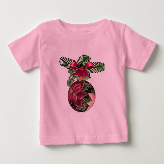 T-shirt Pour Bébé Retro les années 50 Poinsettia Ornement Bourgogne (Devant)