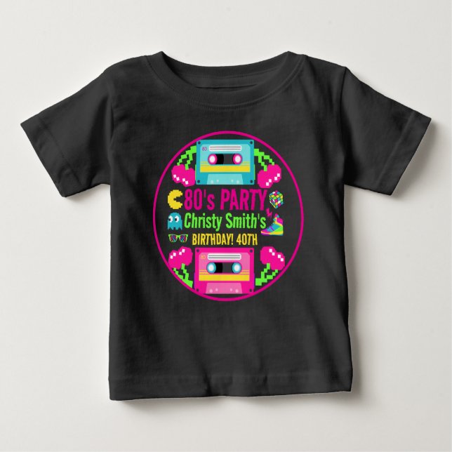 T-shirt Pour Bébé Retro Neon 80s fête d'anniversaire (Devant)