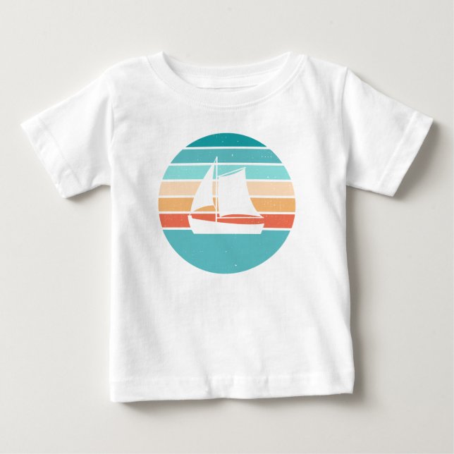 T-shirt Pour Bébé Retro Sunset Effet Perdu + Voilier (Devant)