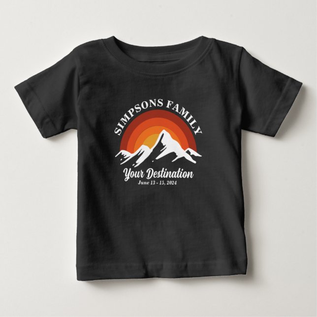 T-shirt Pour Bébé Retro Sunset Personnalisé Famille Vacances Groupe  (Devant)