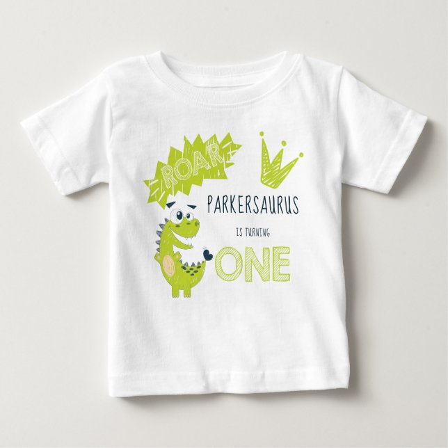 T-shirt Pour Bébé ROAR Dinosaure vert premier anniversaire (Devant)