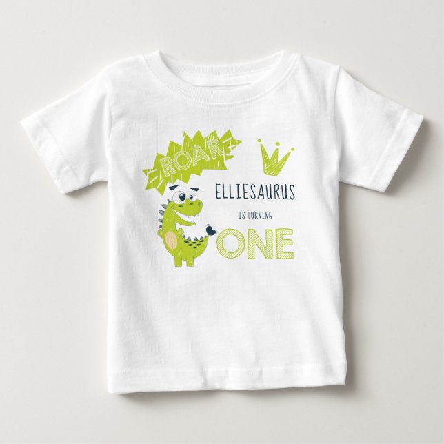 T-shirt Pour Bébé ROAR Dinosaure Vert premier anniversaire fille (Devant)