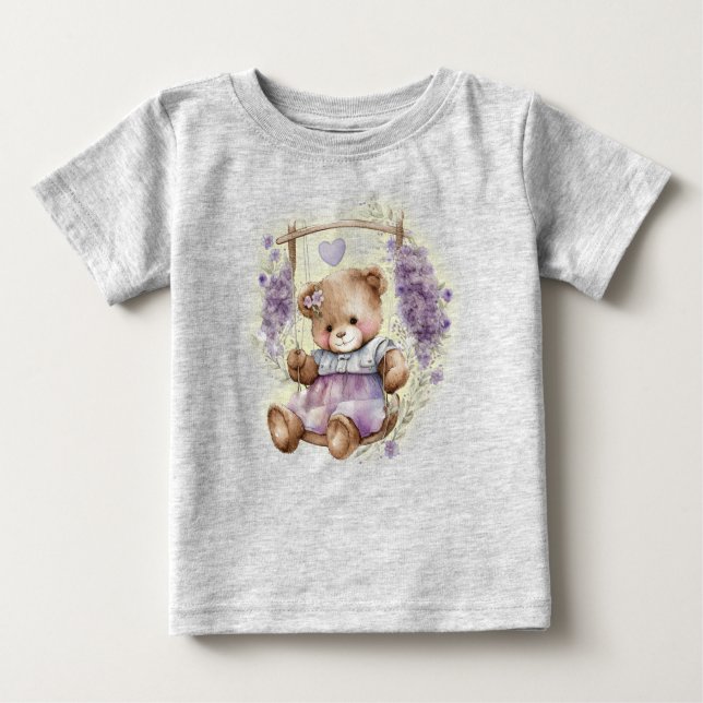 T-shirt Pour Bébé Robe Brown Teddy Bear Swing Lavender (Devant)