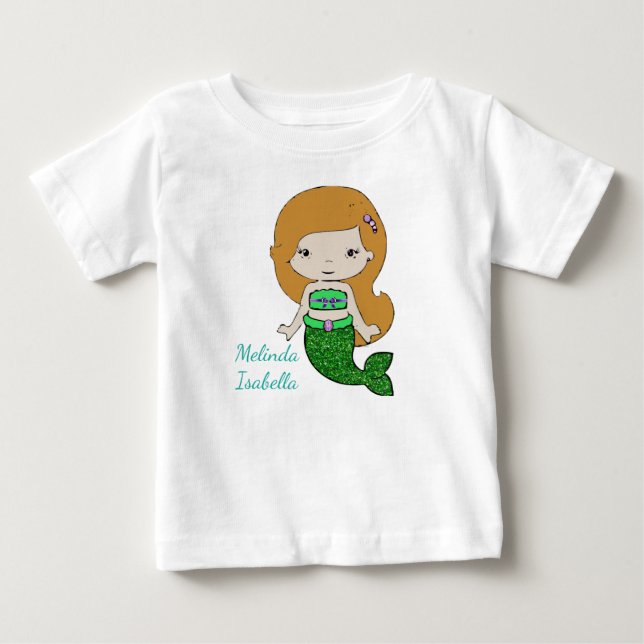 T-shirt Pour Bébé Robe de bébé sirène verte personnalisée (Devant)