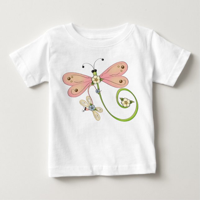 T-shirt Pour Bébé Robe d'insectes bleu rose bleu vert (Devant)